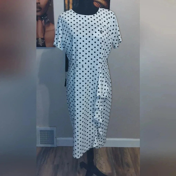 Women's White And Black Polka Dot Dress Size Xl. New Tags - Picture 1 of 12